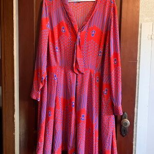 ModCloth Red Dress with Blue Geometric Print